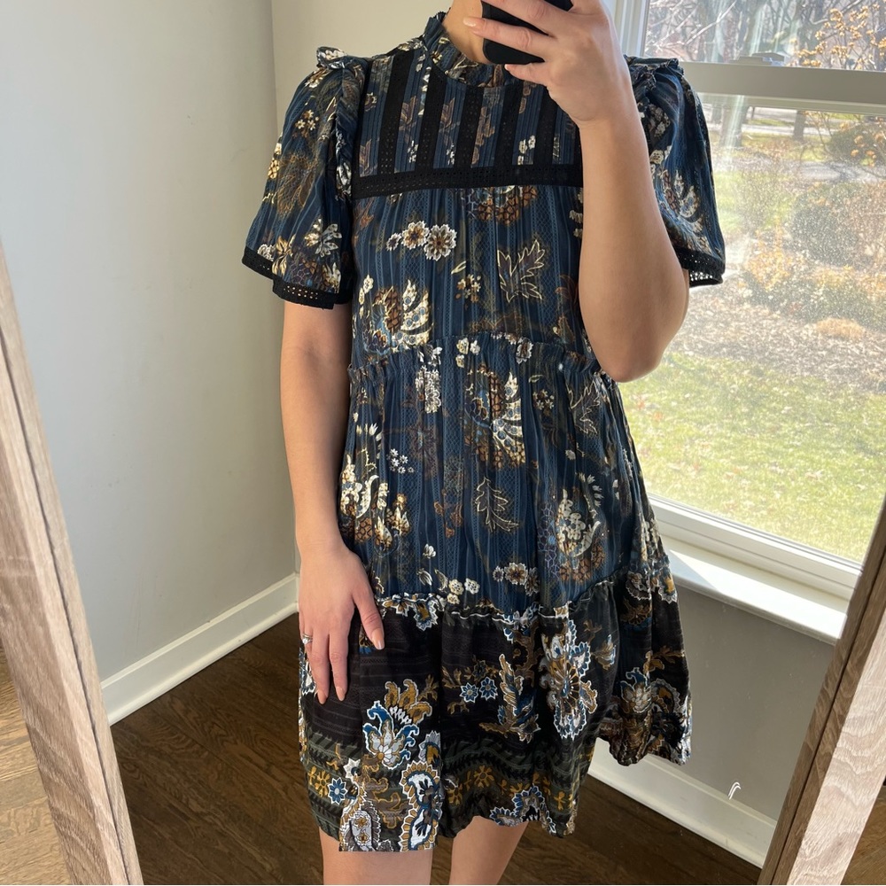 Sea New York blue floral mini dress with lace detailing